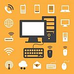 Mobile Devices , Computer And Network Connections Icons Set. Ill Stock Photo