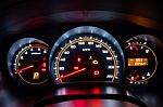 Modern Car Instrument Dashboard Panel In Night Time Stock Photo