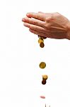 Money Coins Dropping From Hands Stock Photo