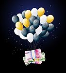 Money Tied To Balloon And Floating Stock Photo
