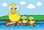 Mother Duck And Her Ducklings  Cartoon Stock Photo
