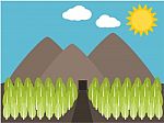 Mountain And Tree View Day Illustration Stock Photo