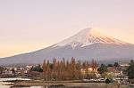 Mt. Fuji, Japan At Lake Kawaguchi Sunset Stock Photo