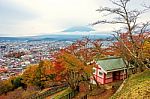 Mt. Fuji View From Chureito Peak At Autumn Stock Photo