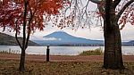 Mt.fuji With Red Leaves In Kawaguchiko Stock Photo