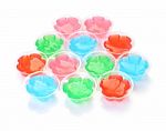 Multiple Color Jelly Cup On White Floor Stock Photo
