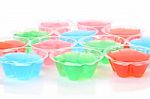 Multiple Color Jelly In Cup On White Floor Stock Photo