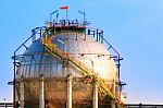 Natural Petrochemical Gas Storage Tank In Heavy Petroleum Indust Stock Photo