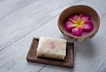 Natural Soap Bar On Wooden Soap Dish Stock Photo