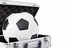 New Football In Open Suitcase Stock Photo