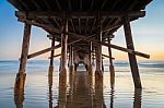 Newport Beach Pier At Sunset Stock Photo