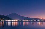 Night Scene Of Mt Fuji And Lake Stock Photo