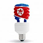 North Korea Flag On Lamp Stock Photo