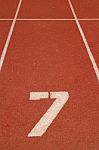 Number 7 On Running Track Stock Photo