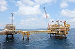 Offshore Construction Platform For Production Oil And Gas,oil And Gas Industry Stock Photo