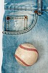Old Baseball On Jean Stock Photo