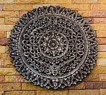 Old Carving Wood Ornament Of Flower Stock Photo