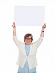 Old lady showing blank board Stock Photo