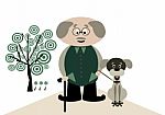 Old Man And Dog Stock Photo