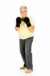 Old Man With Boxing Gloves Stock Photo
