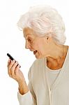 Old Woman With Mobile Stock Photo