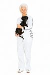 Older Lady With Pet Dog Stock Photo