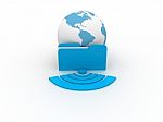 One Computer Folder Icon With A World Map Stock Photo