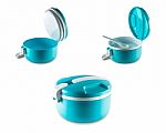 Opened Out Blue Tiffin Box Stock Photo