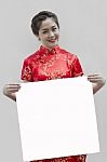 Oriental Girl Wishing You A Happy Chinese New Year, With Copy Sp Stock Photo