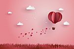 Origami Made Hot Air Balloon And Cloud Stock Photo