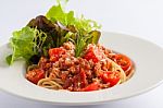 Pasta Red Sauce With Minced Pork Stock Photo