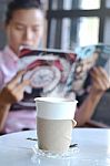 People Drink  Hot Coffee  In Paper Up In Morning Time Stock Photo