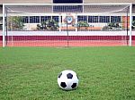 Perspective Of Penalty Spot Of Soccer Field Stock Photo