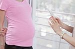Photographing Pregnant Women Mobile Phone Stock Photo