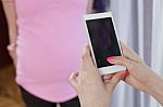 Photographing Pregnant Women Mobile Phone Stock Photo