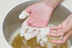 Physical Therapy Treatment And Beauty,hand In Paraffin Bath Stock Photo