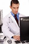 Physician Working In Computer Stock Photo