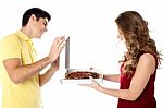 Picture Of Happy Romantic Couple With Pizza Stock Photo