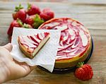 Piece Of Strawberry Cheesecake Stock Photo
