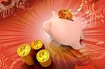 Piggy Bank And Gold Coins Stock Photo