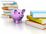 Piggy Bank On Top Of Books Creating A Cost Of Education Theme Stock Photo