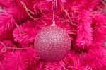 Pink Ball Decorated On Christmas Tree Stock Photo