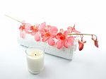 Pink Orchid, Towel And Candle Stock Photo