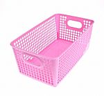 Pink Plastic Basket Isolated On White Background Stock Photo