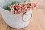 Pink Rose Basket Stock Photo