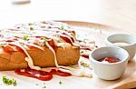 Pizza Toasted Bread With Tomato Sauce And Ham Cheese Selective F Stock Photo