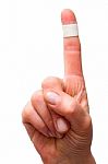 Plaster On Forefinger Stock Photo