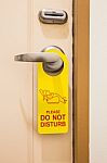 Please Do Not Disturb Sign Hang On Door Knob In Hotel Stock Photo