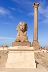 Pompey's Pillar In Center Of Alexandria City, Egypt Stock Photo