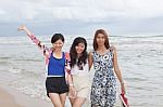 Portrai Of Asian Woman Friend Group Relaxing Cacation On Sea Bea Stock Photo